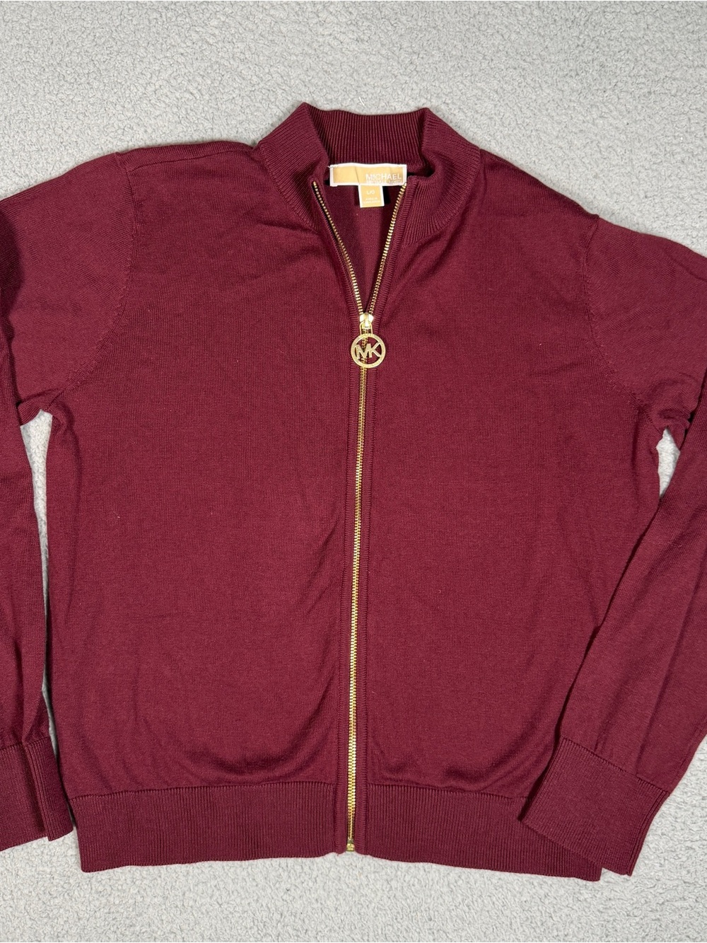Michael Kors Wine Zip-Front Knit Bomber Jacket